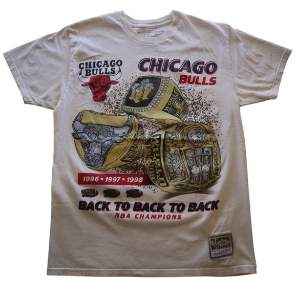 Mitchell & Ness Chicago Bulls Back To Back NBA Champions T-Shirt Medium - Picture 1 of 8